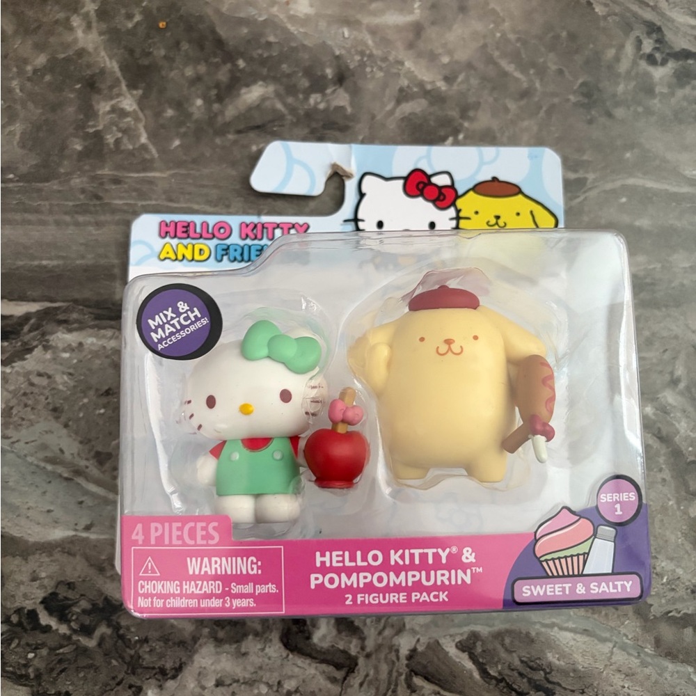 Hello Kitty & Pompompurin Figure Set - Pink and Cream
